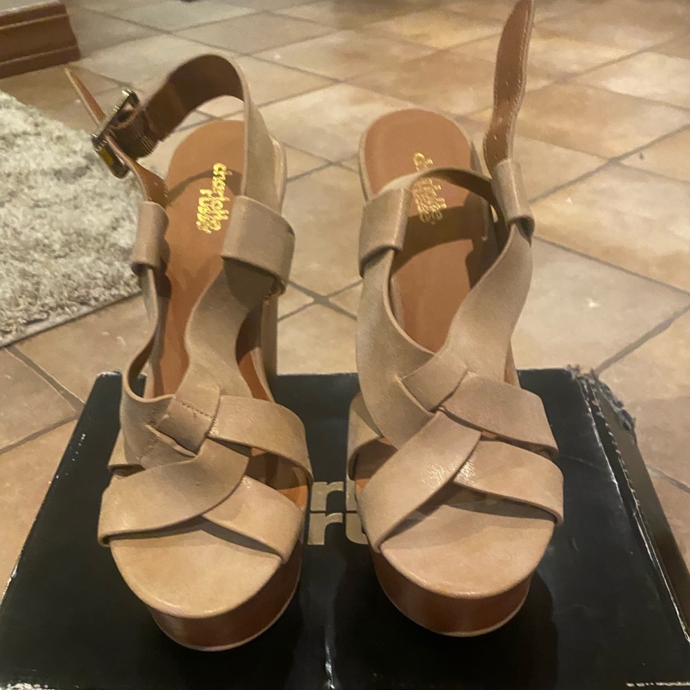 Brown and beige wedges